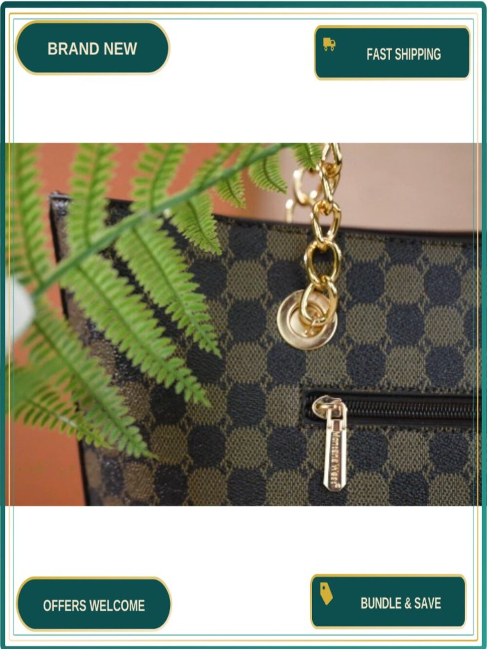 PU Leather Satchel Tote Bag Chain Handle Vegan Purse Large Capacity - Picture 6 of 6